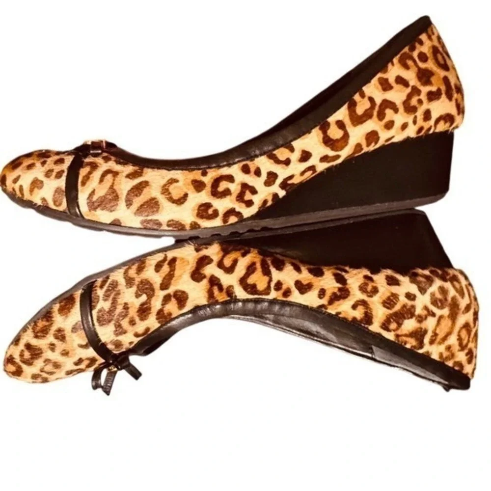 Cole Haan Leopard Print Calf Hair Leather Mini Wedge Almond Ballet  Flats